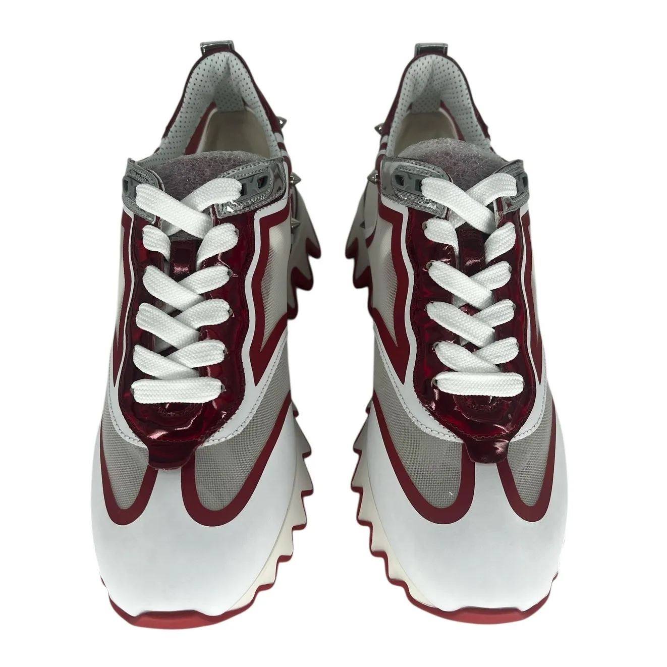 Christian Louboutin Sharkina Sneakers in White Mesh & Red Patent Leather - Image 9