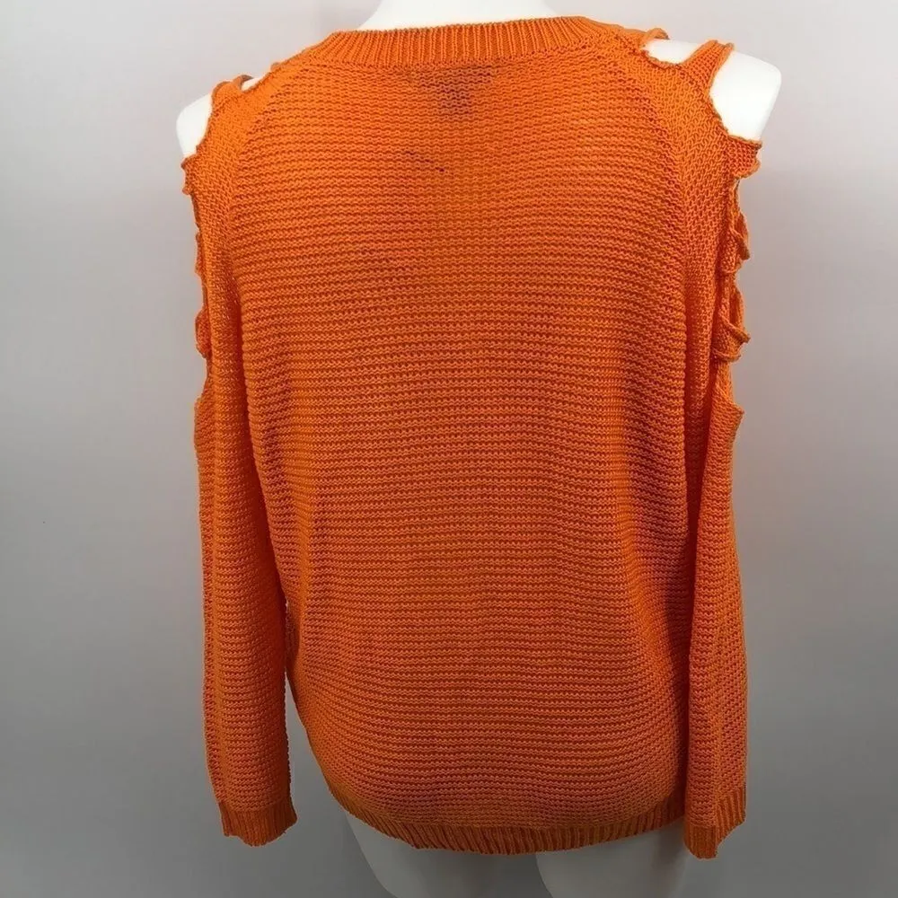Orange 3 button cardigan with arm shoulder cutouts - Image 5