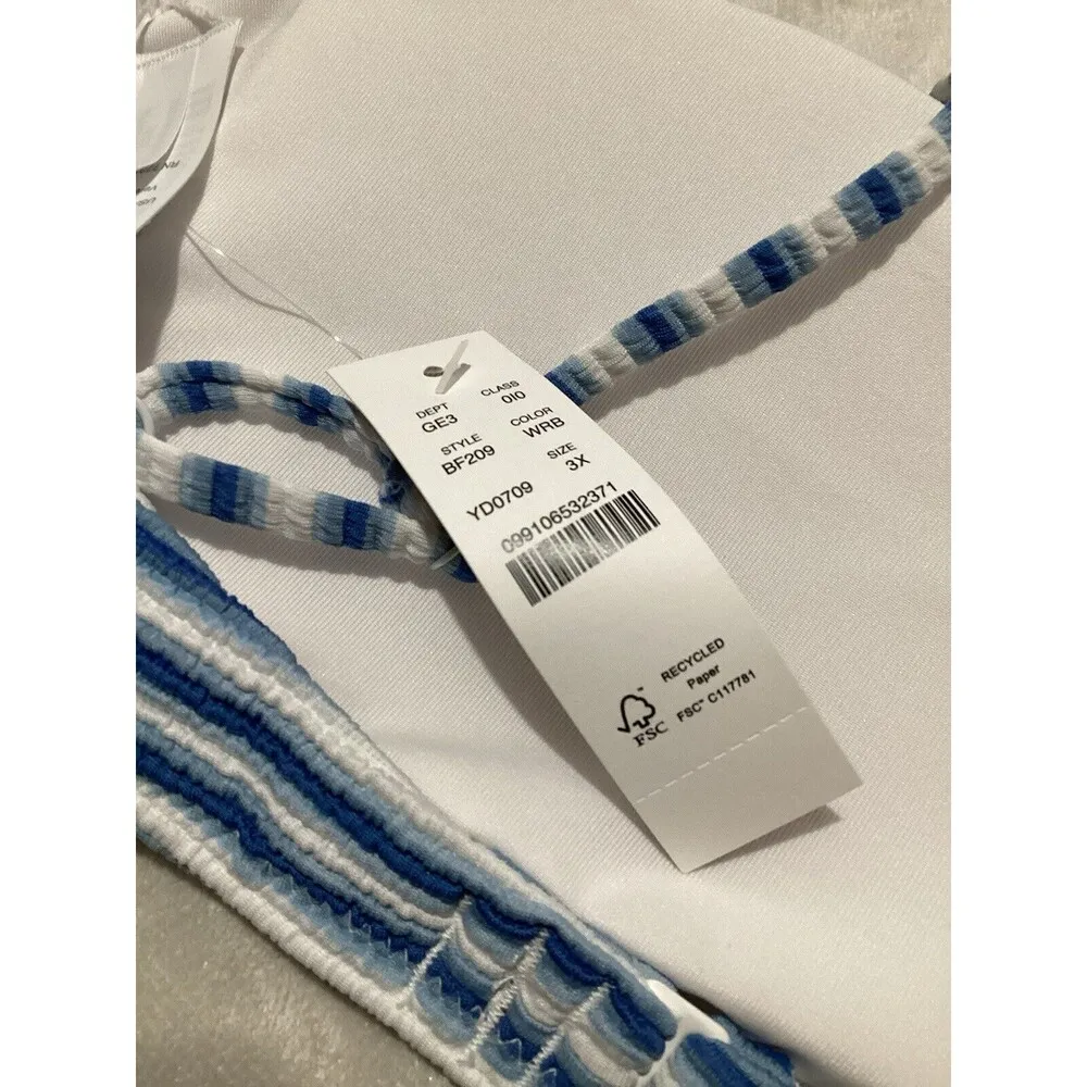 J. Crew Textured Scoopneck Blue Striped Bikini Padded Swim Top 3X - Image 7