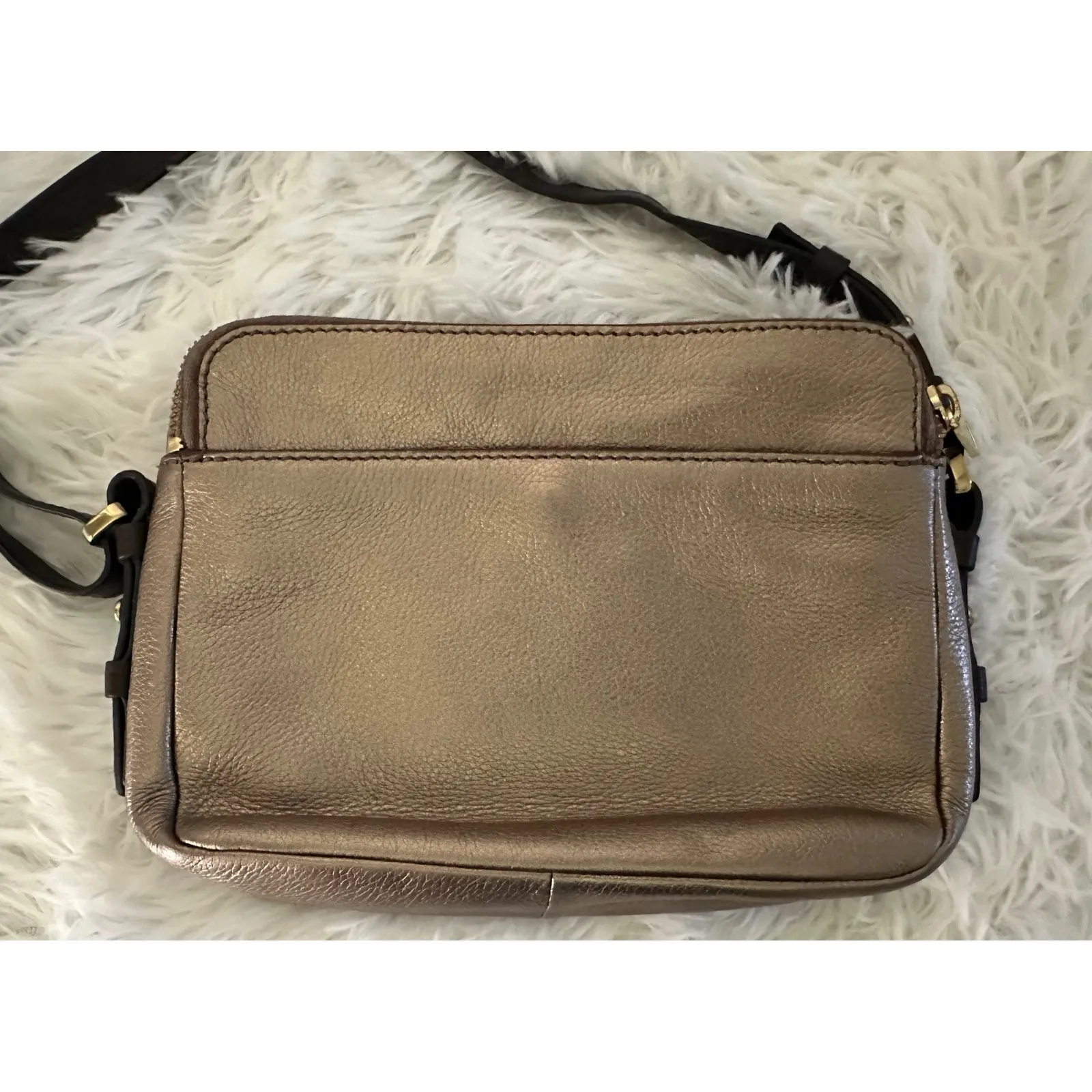 Fossil Piper Toaster leather crossbody bag in‎ a metallic taupe/bronze - Image 7