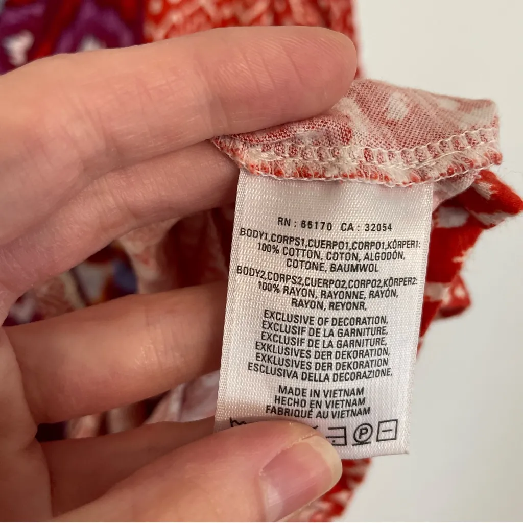 ANTHROPOLOGIE AKEMI KIN Ikat Split Neck Top Orange / Red Aztec Embroidered Boho - Image 11