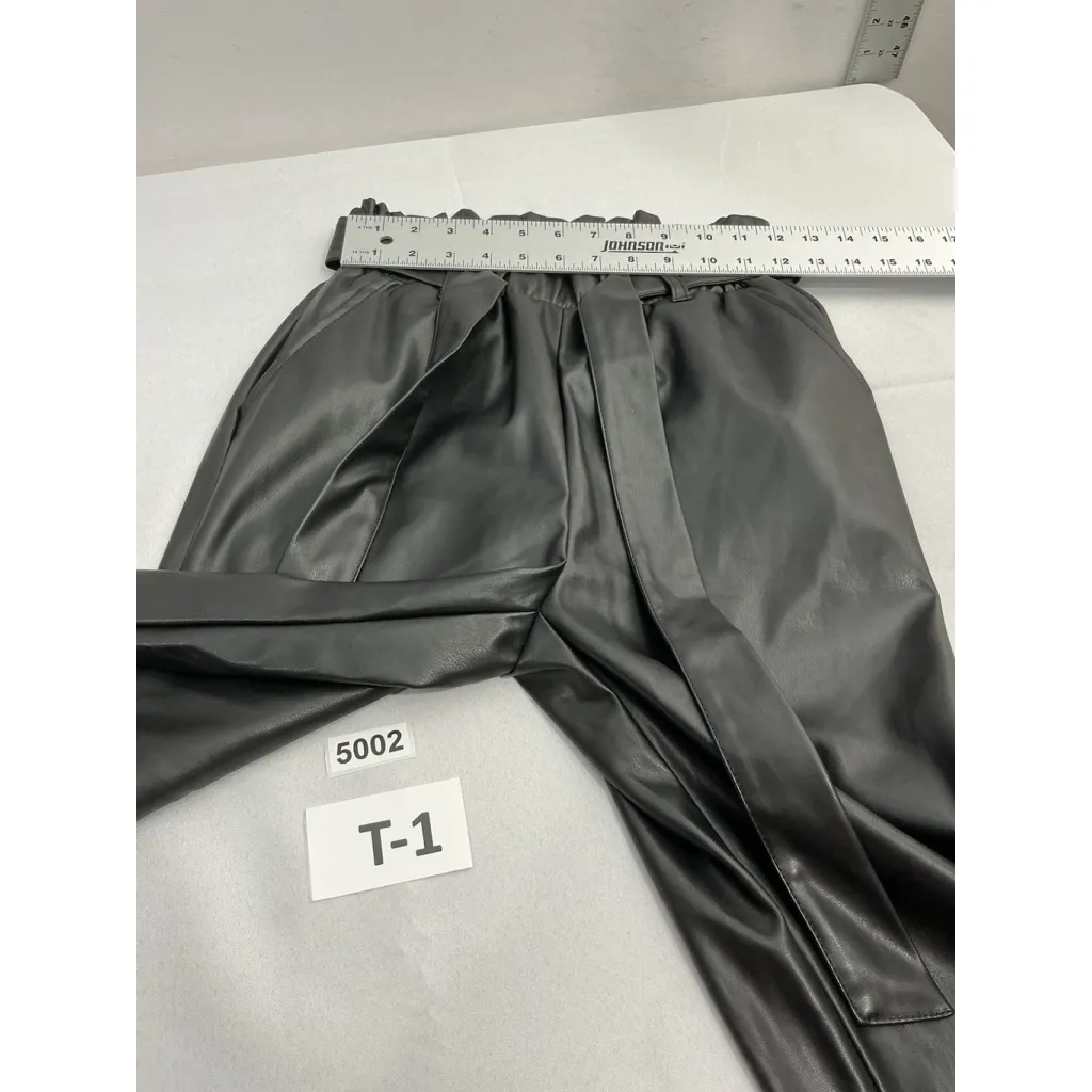 Womans So Good For Life Faux Leather Pants Small Black Elastic Belted Tie Waist - Image 6