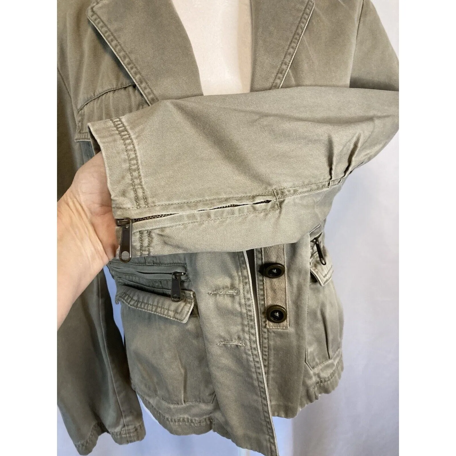 VTG Y2K The Limited M Khaki Green Blazer Jacket Military Safari Field Utility - Image 6