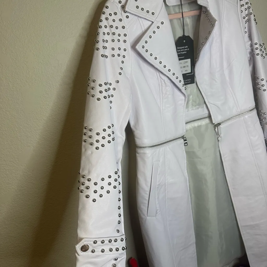 Gorgeous White Studded Trench Coat Size XS - Image 8