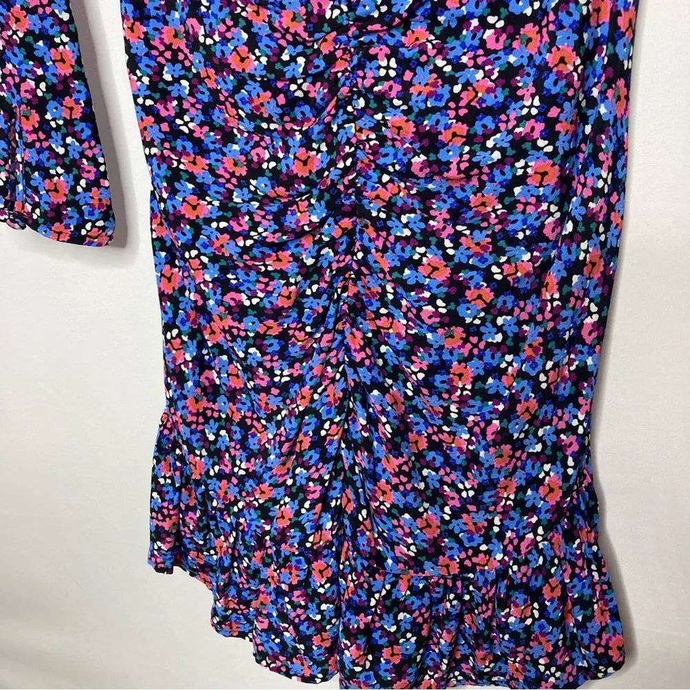 NWT Zara Blue Ditsy Floral Long Sleeve Mini Dress Size XS Ruched Front - Image 9