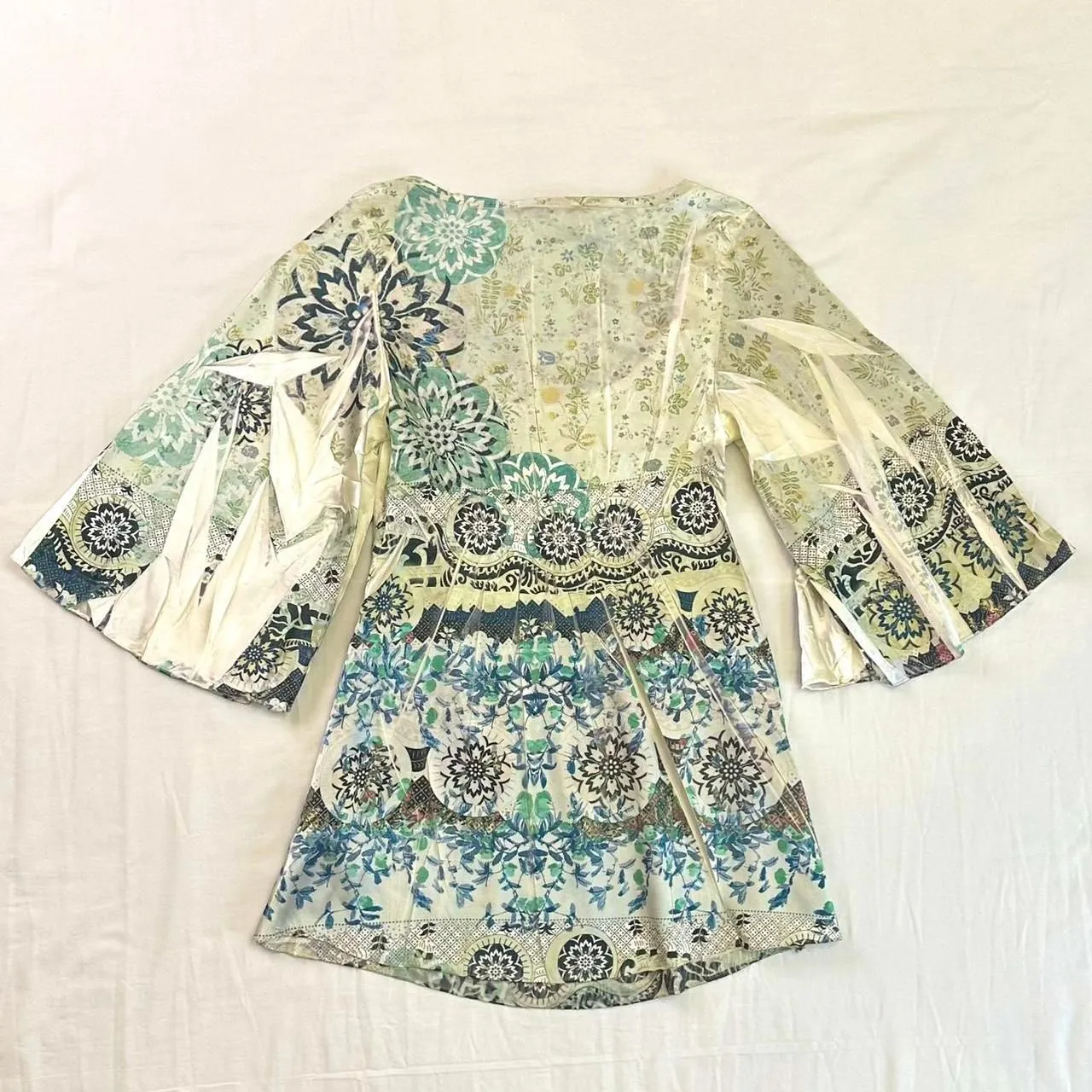 Vtg 90s Roxbury Clothing Co Floral Print Top Bell Sleeves Sz S Boho Fairy Hippie Green - Image 6