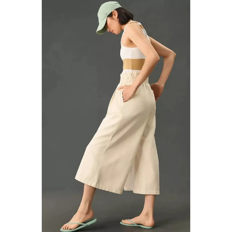 Anthropologie‎ Pilcro High-Rise Cropped Paperbag Cream Size Medium - Image 2