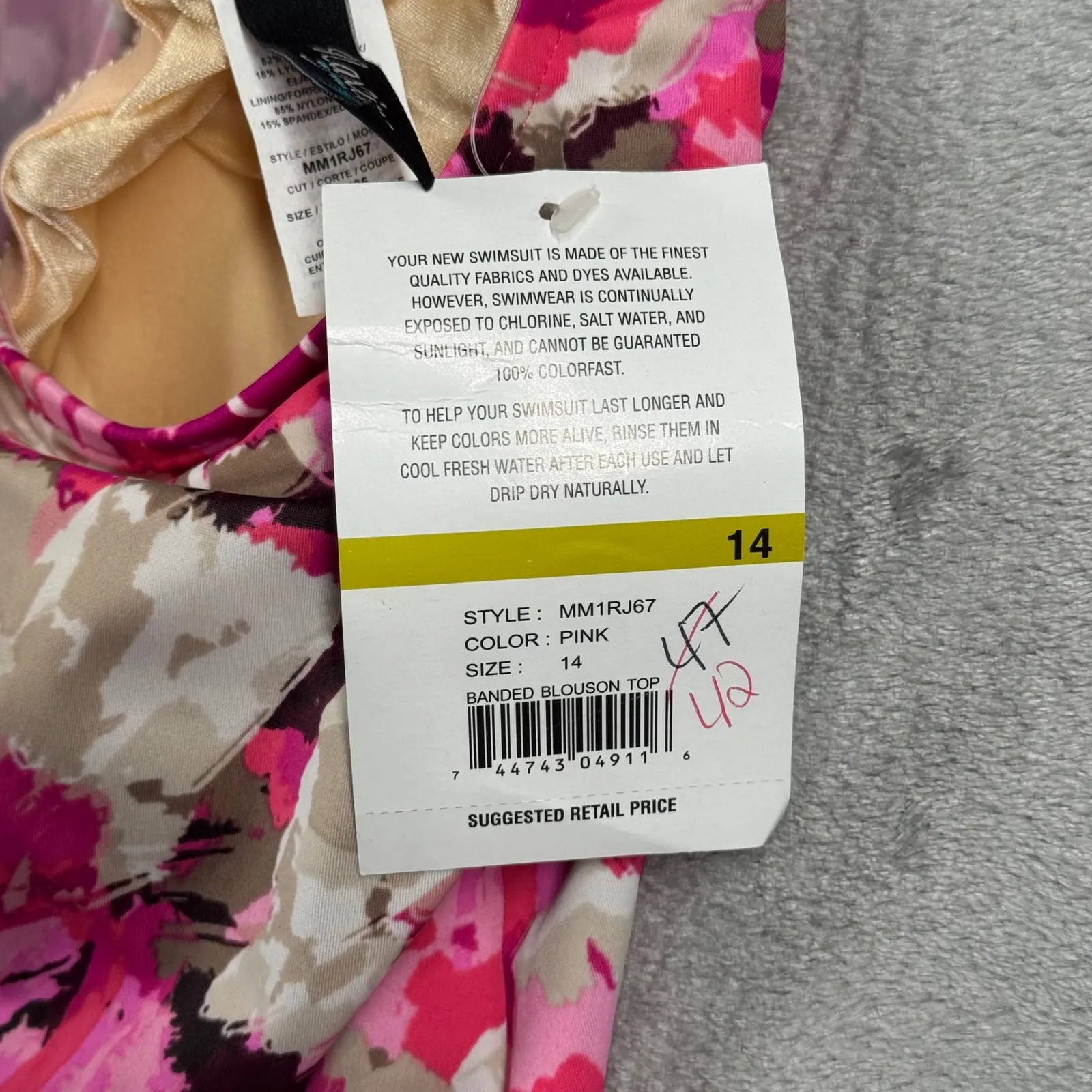 Maxine of Hollywood Tankini Top 14 Pink Floral Blouson Retro Glam Pool Beach - Image 9