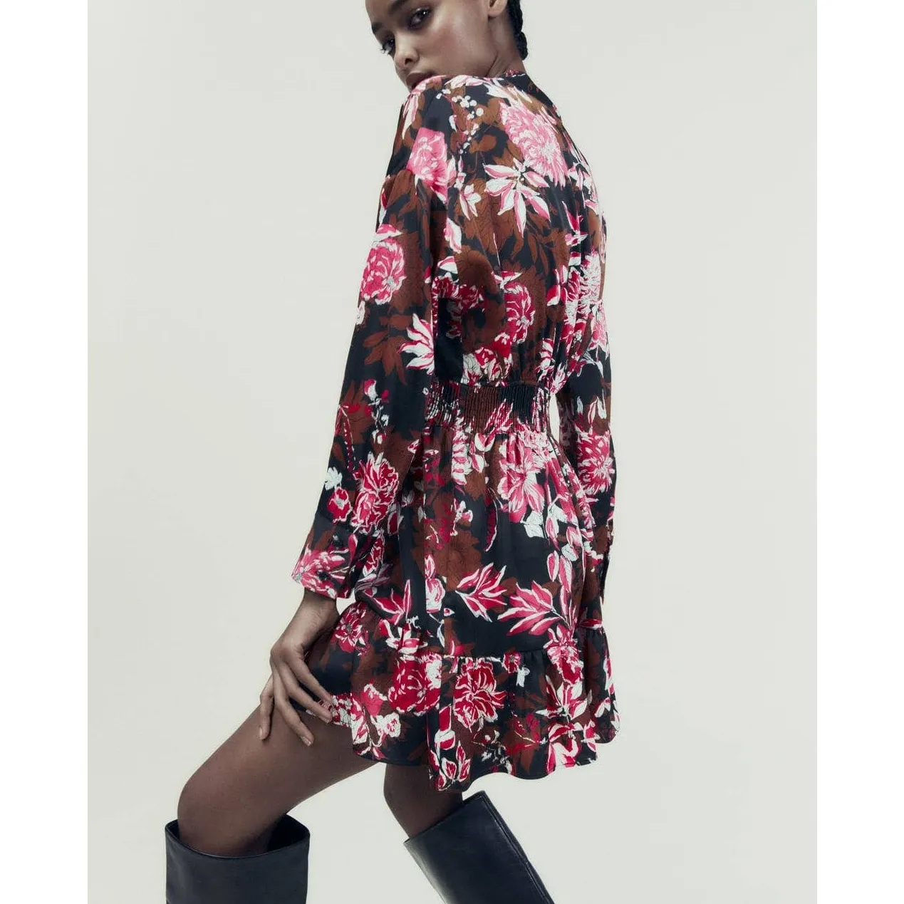 Zara Floral Printed Fit and Flare Tiered Mini Dress in Multicolor - Image 3