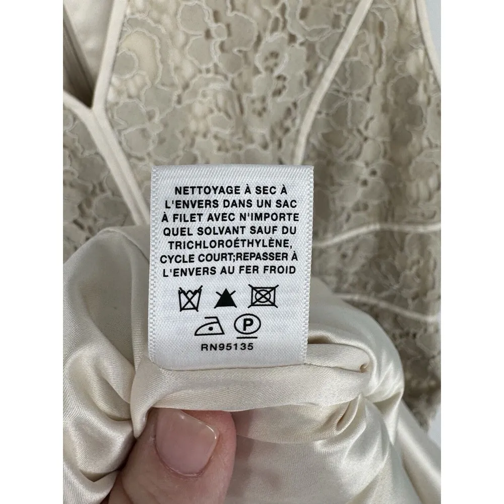 Lafayette 148 New York Women's Sleeveless V Neck Lace Overlay Dress 6 Bone Cream Tan - Image 6