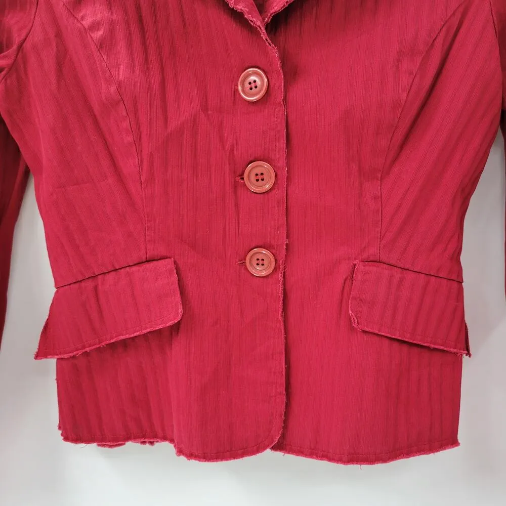 VTG 6 Degrees Y2K Cropped Jacket Juniors M Red Layered Ruffle Back Fitted Button - Image 13