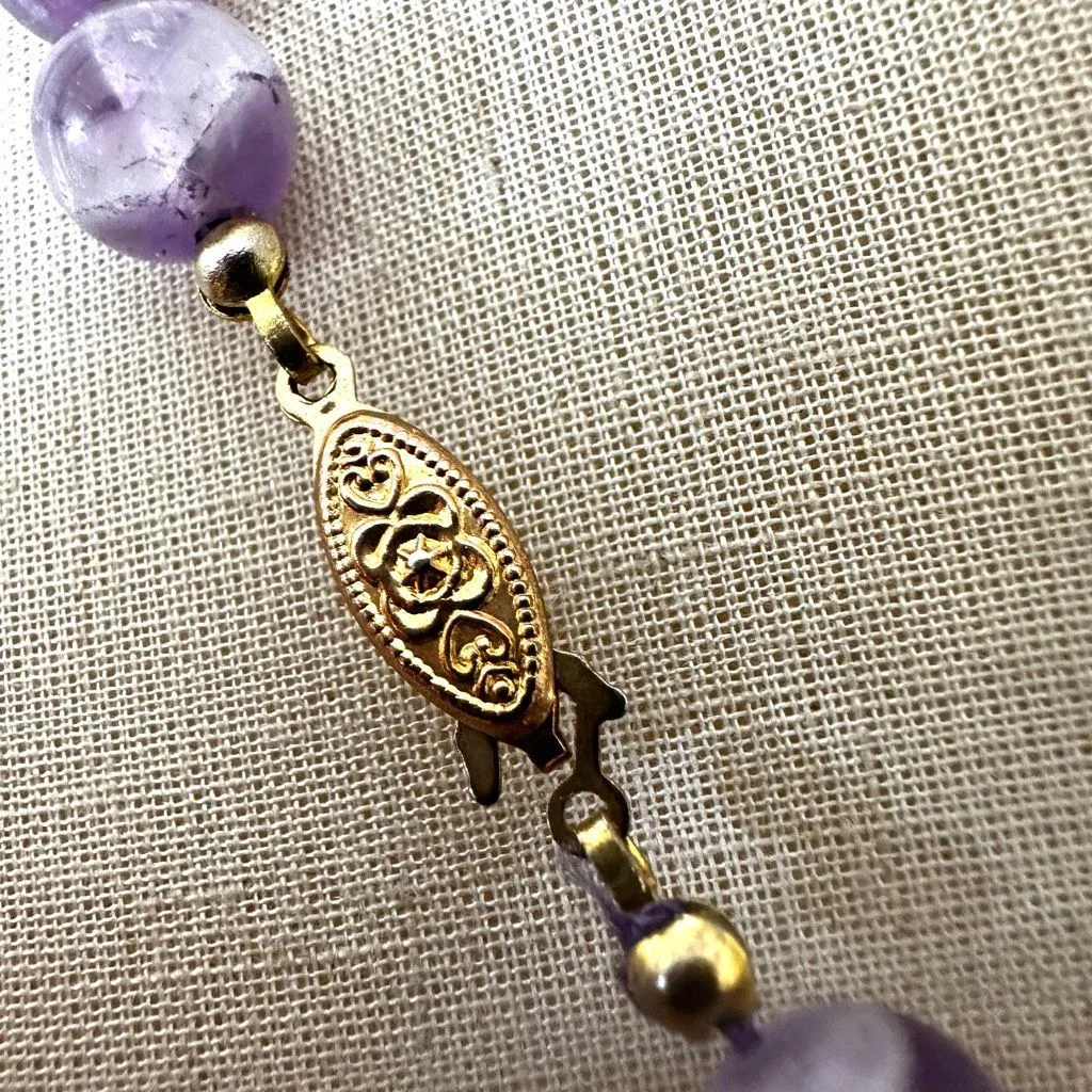 Banded Amethyst Beaded Necklace with Gold - Image 4