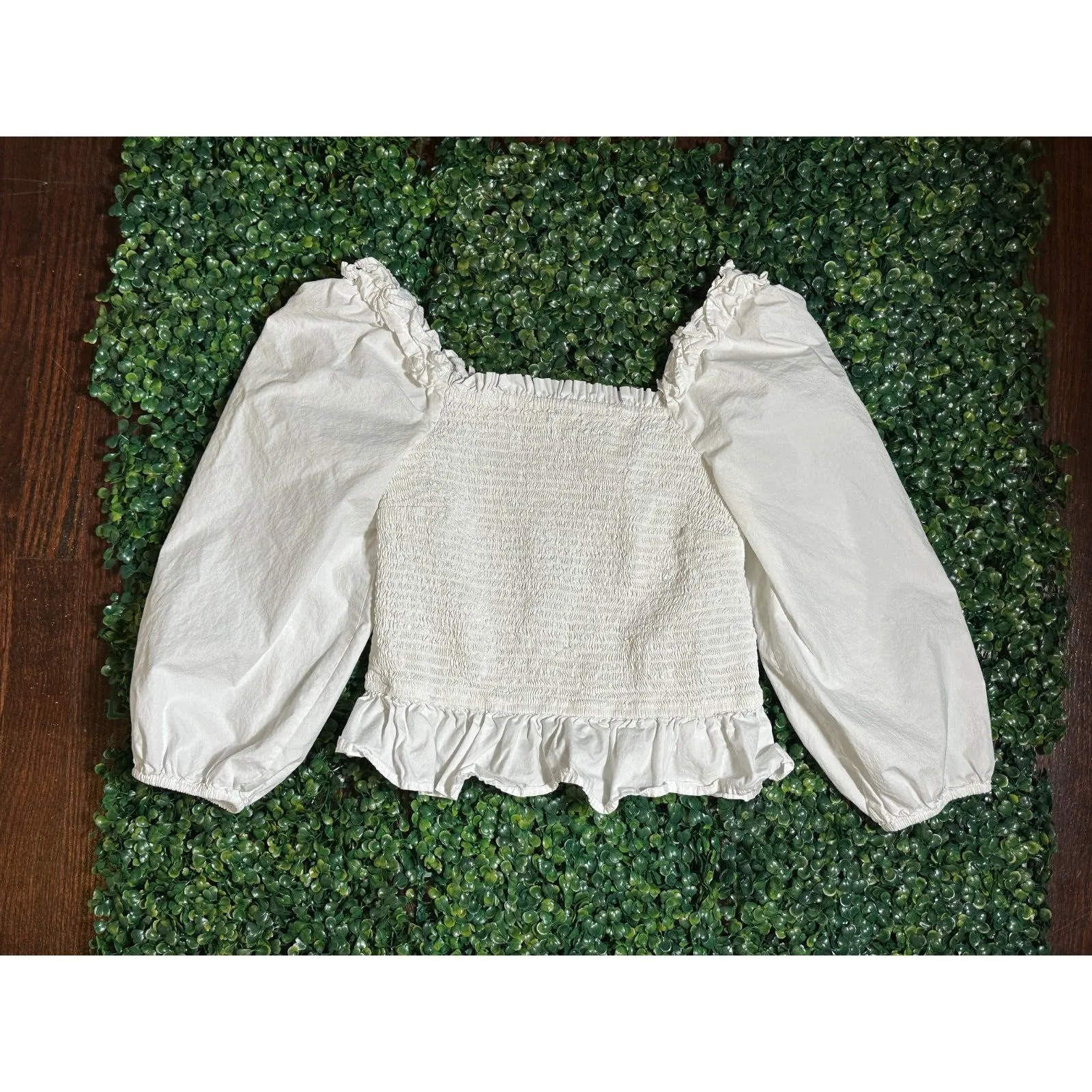 The Drop White Bohemian Cottagecore Ribbed Puffy Sleeve Top Size Medium - Image 3