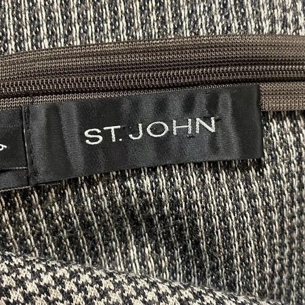 St. John Women's Cowl Neck Houndstooth Print Cowl Neck Dress ¾ Sleeve size 6 - Image 11