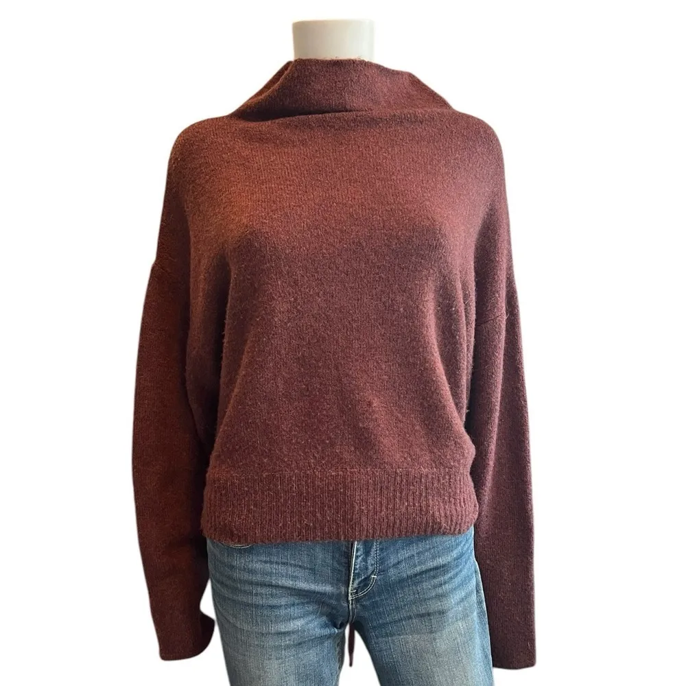 Lumiere Wine Tie Back Mock Neck Sweater L Soft Knit Pullover Fall Winter Cozy Brown Size L - Image 3