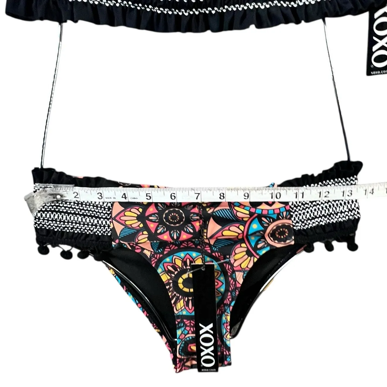 XOXO Two Piece Swimsuit Womens M Black Bandeau Top & Bottom Off Shoulder Smocked - Image 8