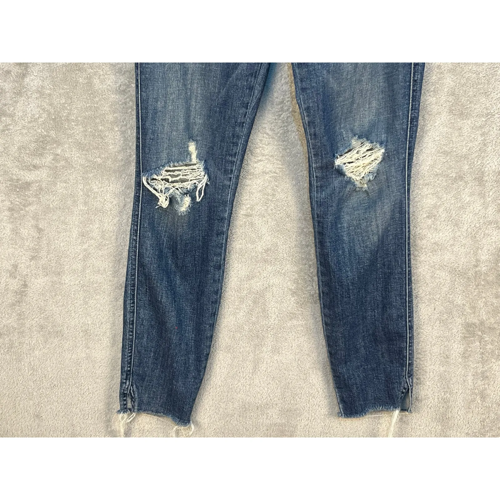 Mother Jeans Size 26 The Vamp Fray High Rise Distressed Ankle Raw Hem Blue - Image 6