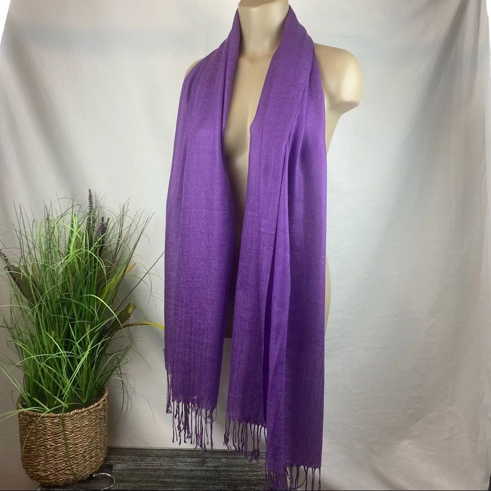 Pashmina  Purple Tassel Rectangular Solid thin knit Scarve - Image 3