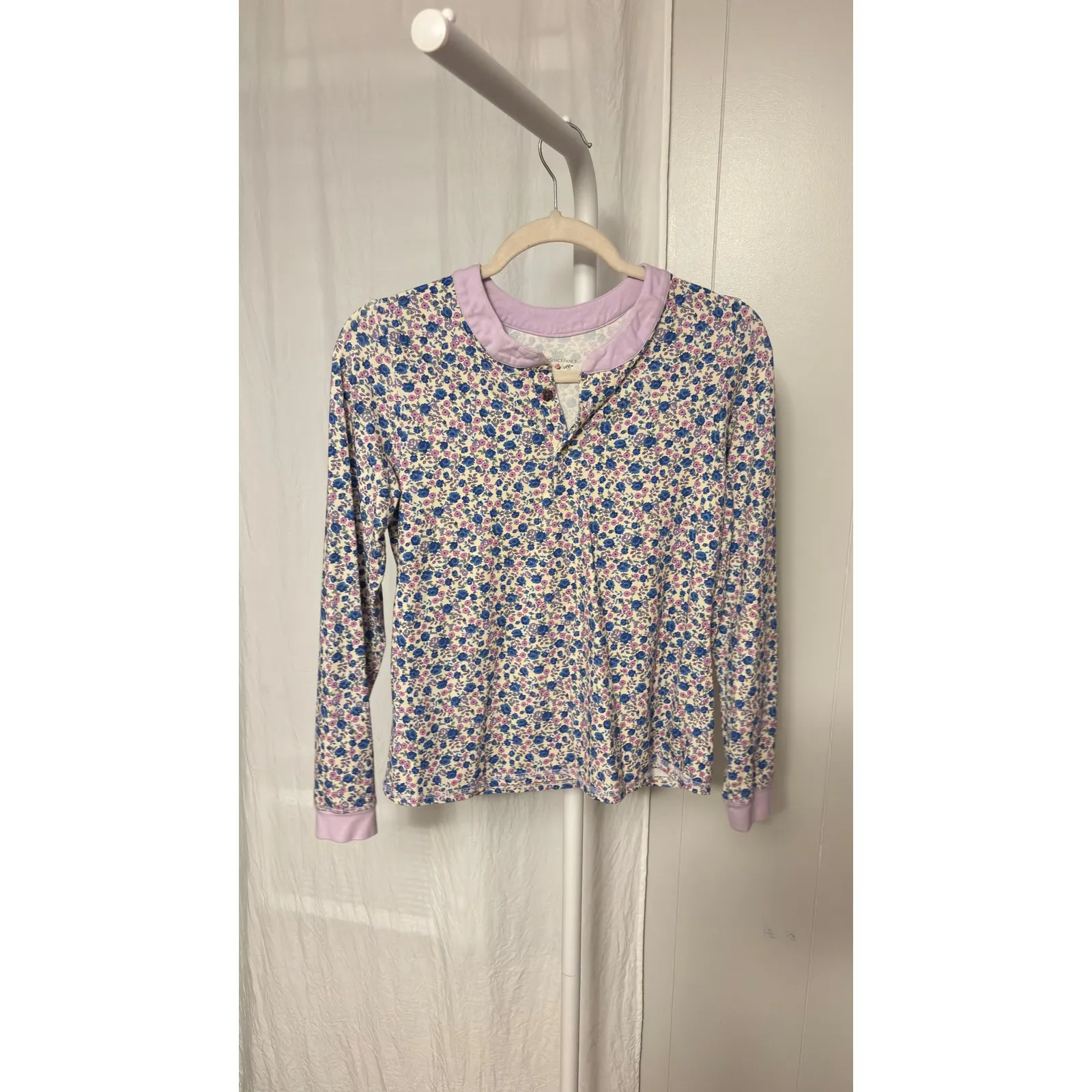 $170 LoveShackFancy Morgan Lane Floral Pajama Set Purple Button Up Top S - Image 3