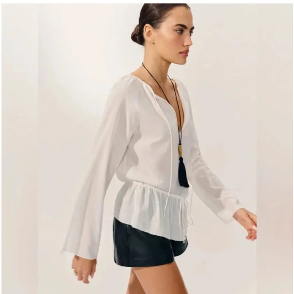 NWOT Reformation Orianne Peasant Bohemian Blouse Top Shirt Size Small - Image 4