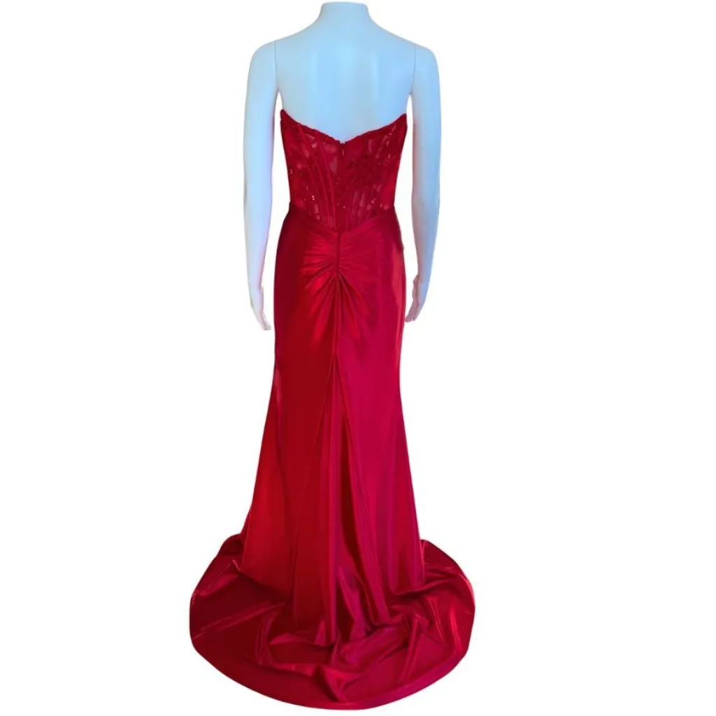 Jovani Strapless Corset Dress Gown Red 49859 Size 2 NWT - Image 2