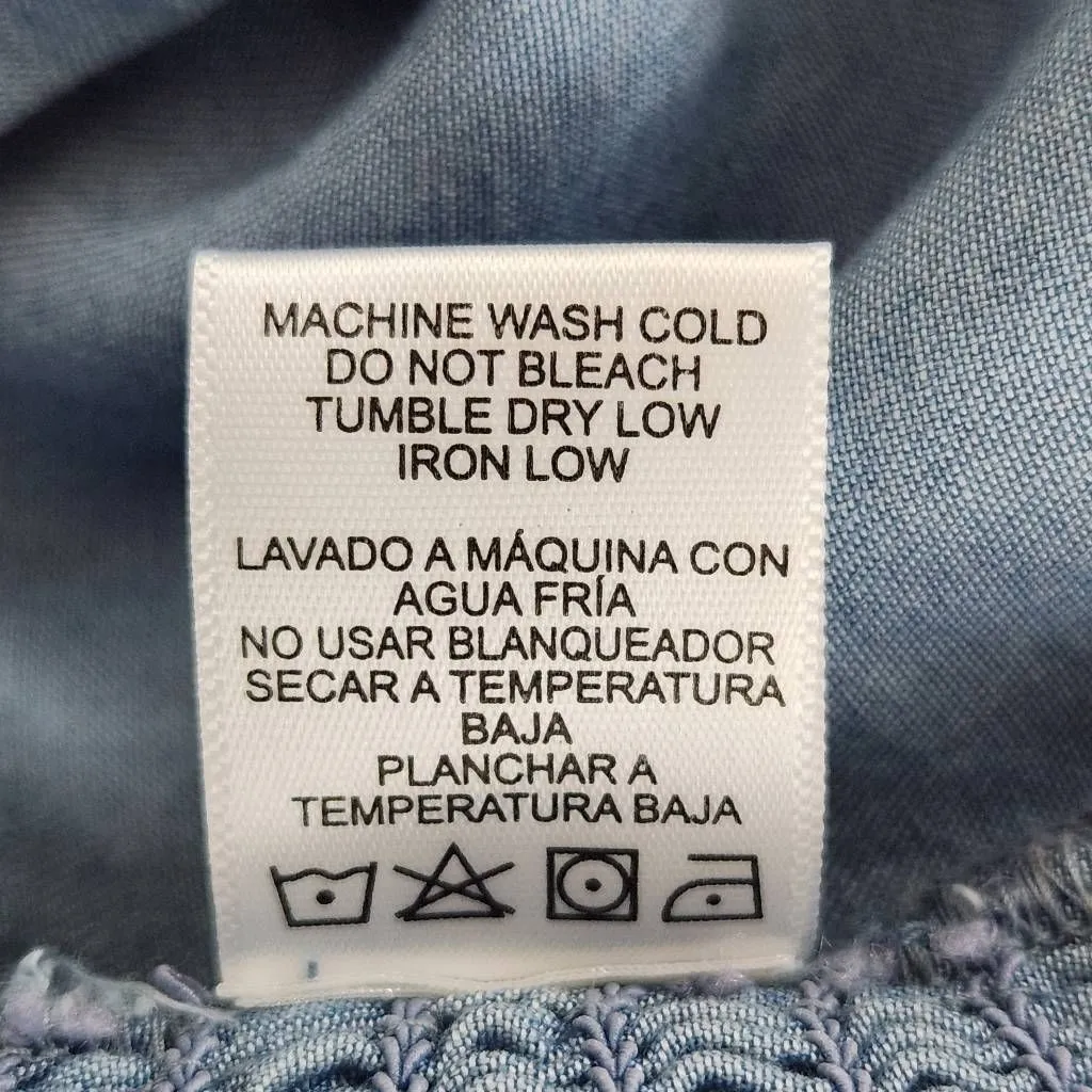 Love Tree Blue Chambray Mini Bodycon Dress Size Medium Blue Bodycon Denim Dress - Image 9