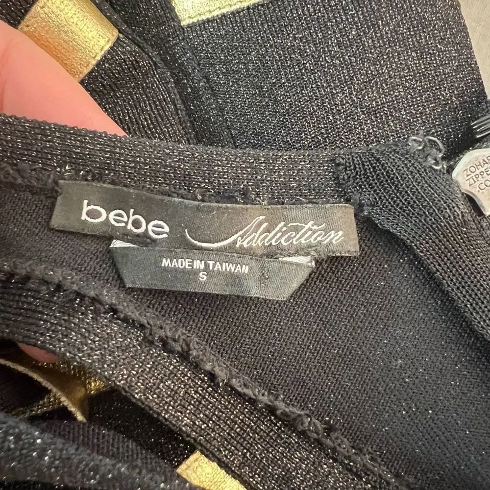 Bebe Addiction Cut Out Gold Metallic Bandage Bodycon Black Mini Dress Size S - Image 7