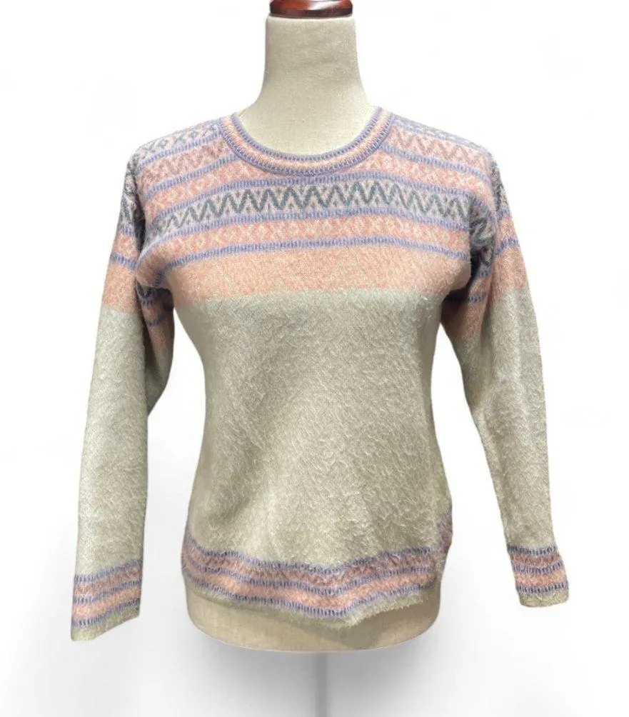 Aprés Style Preppy Pink Puprple Wool Blend Fair Isle Sweater Purple Size XS - Image 1