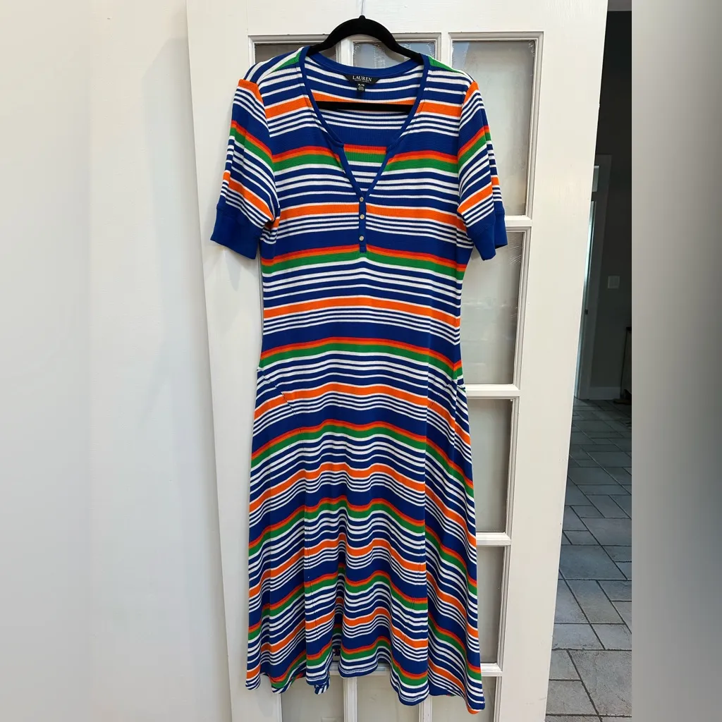 LRL Lauren Ralph Lauren Black Label Stripe Henley Preppy Maxi Midi Dress Size XL - Image 13
