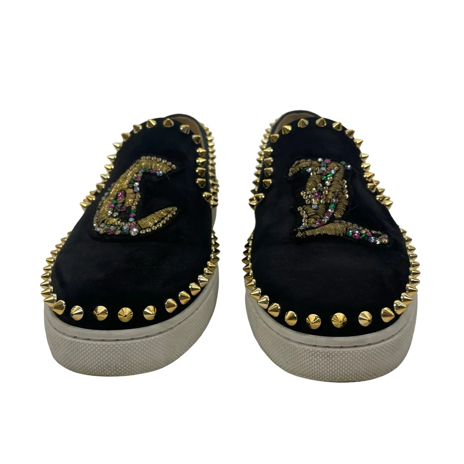 Christian Louboutin Pave Flat Veau Velour Spike Sneaker Black Size 38 - Image 5