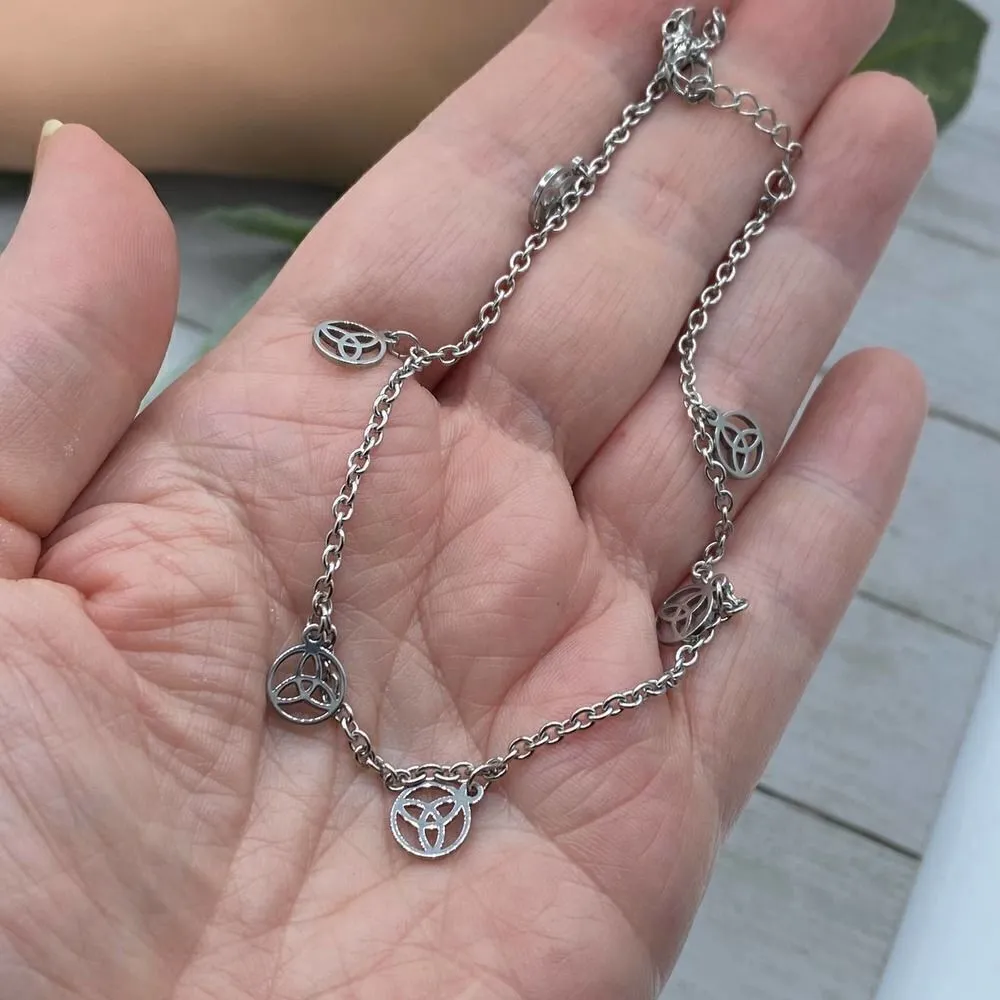 Stainless Steel Anklet With Celtic Triquetras Silver - Image 3
