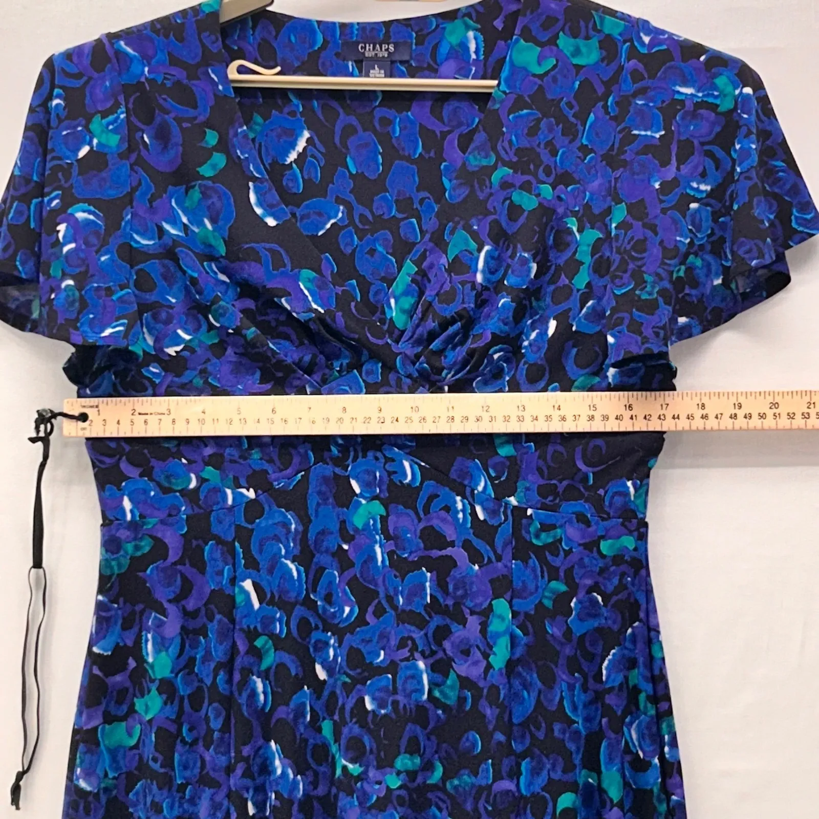 Chaps Floral Midi Dress Blue Large - Image 13