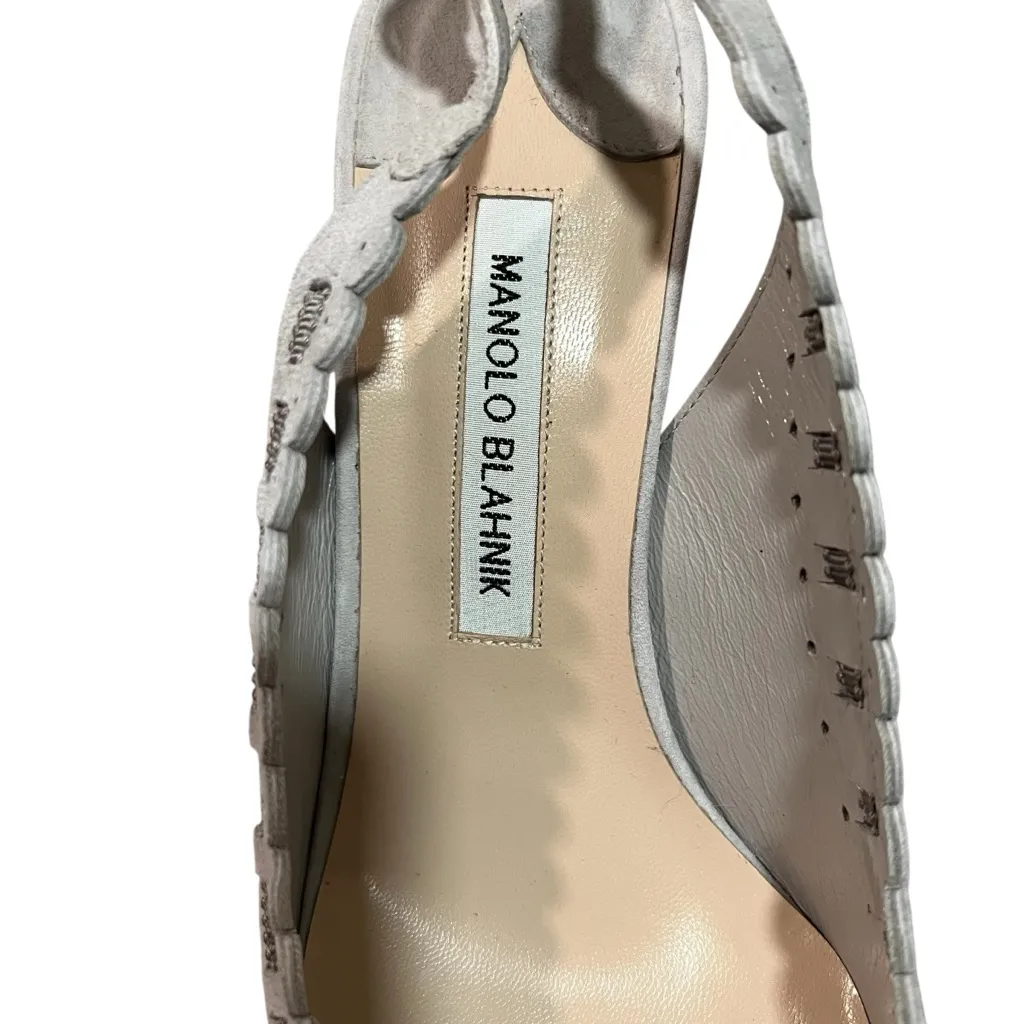 NEW NIB Manolo Blahnik Ciabol Scalloped Slingback Pointed Toe Pumps Gray Suede - Image 4