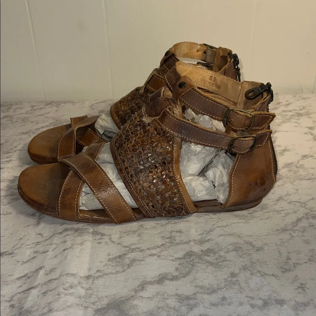 Bed Stu Brown Leather Women's Open Toe Zip Back Sandals - Image 2