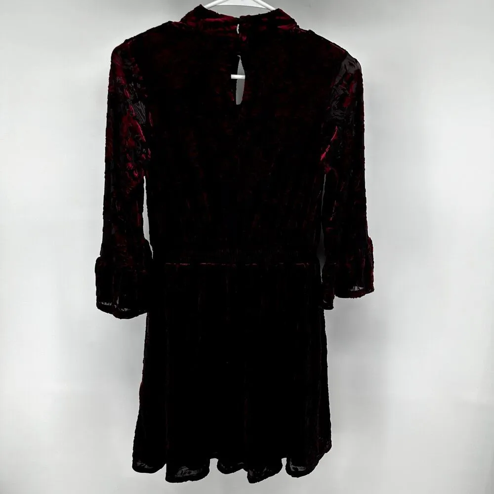 Modcloth Very Visionary Velvet Roses Floral Burnout Dress Mock Ruffle Sleeve S - Image 6