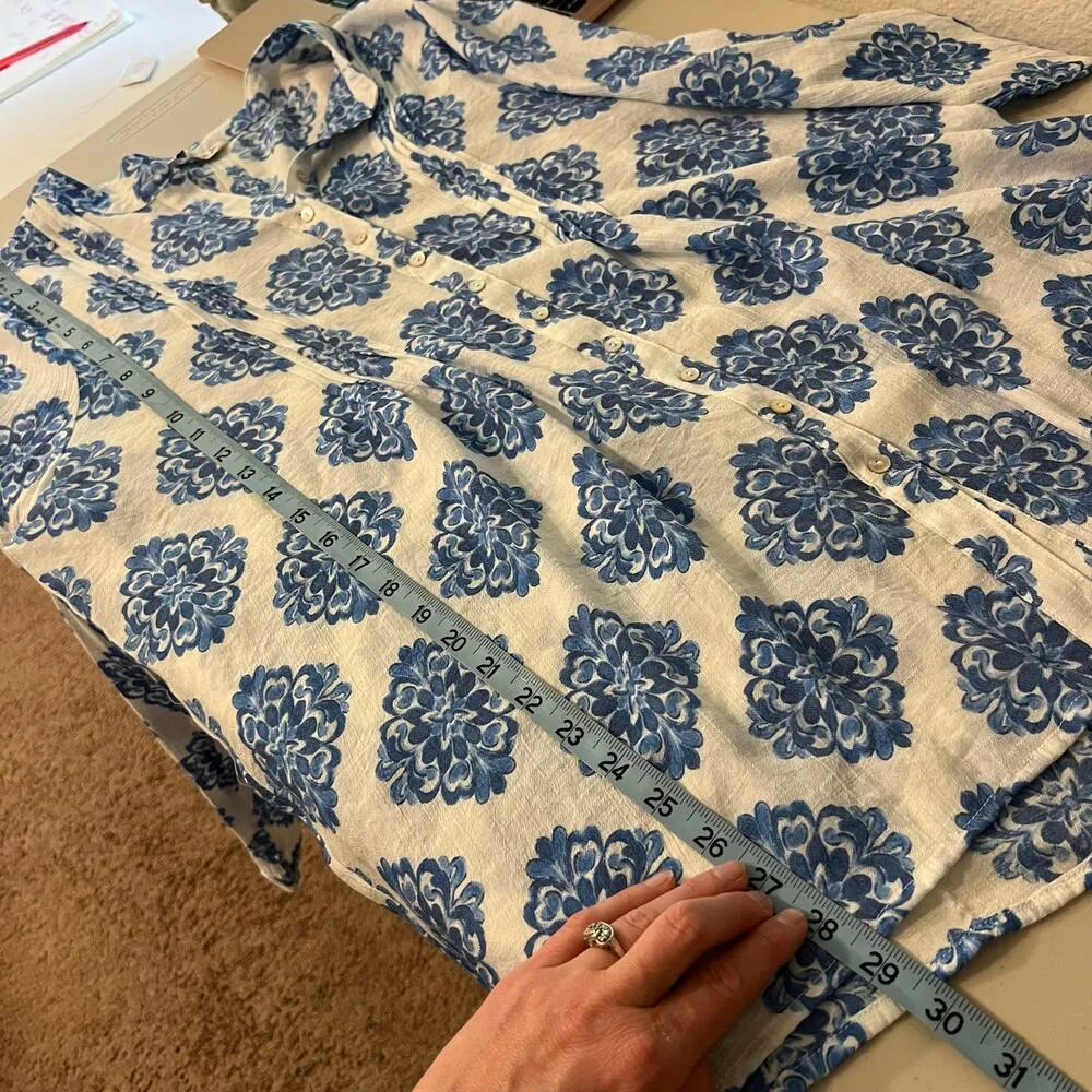 Nanette Lepore Blue Print Lightweight Summer Beach Tunic Blouse Cover Up Size L - Image 10