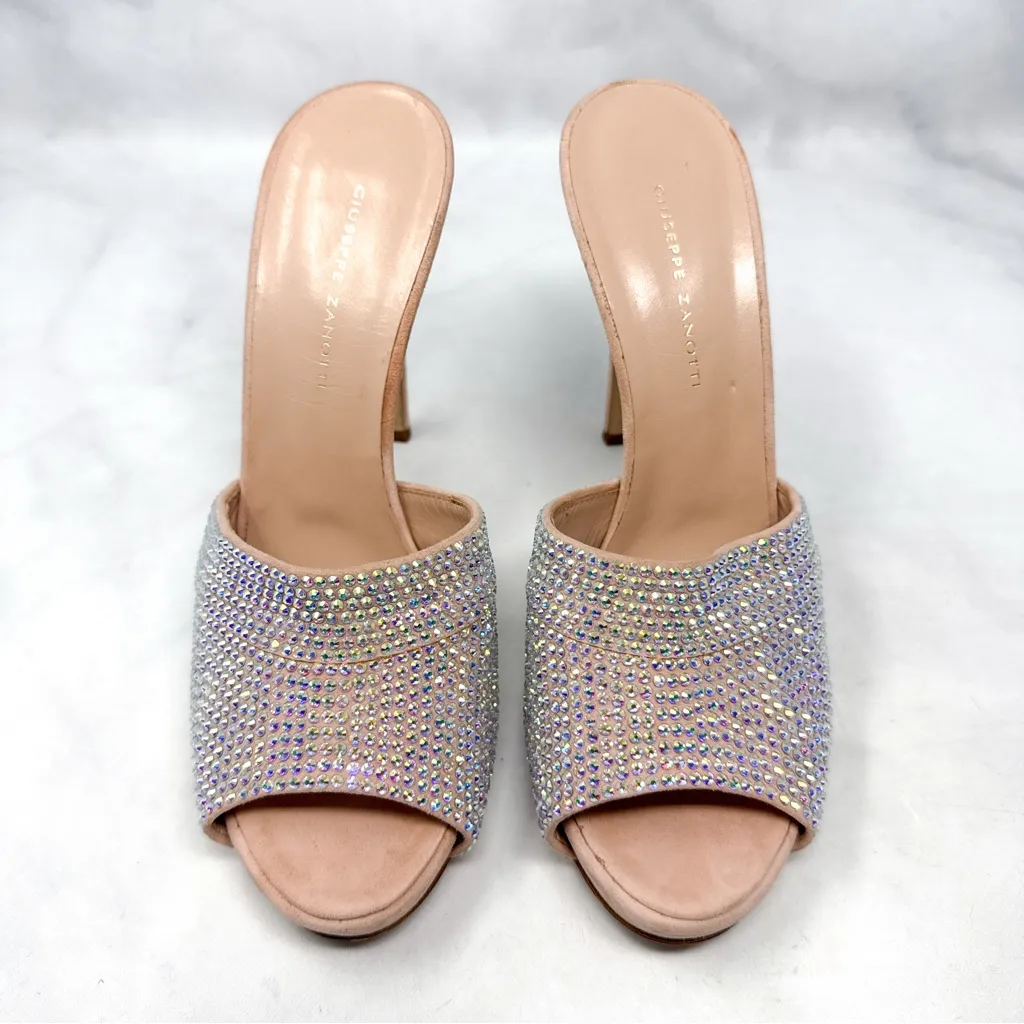 Giuseppe Zanotti Isidora Iridescent Rhinestone Platform Mule Pump Heel Nude 38.5 - Image 5