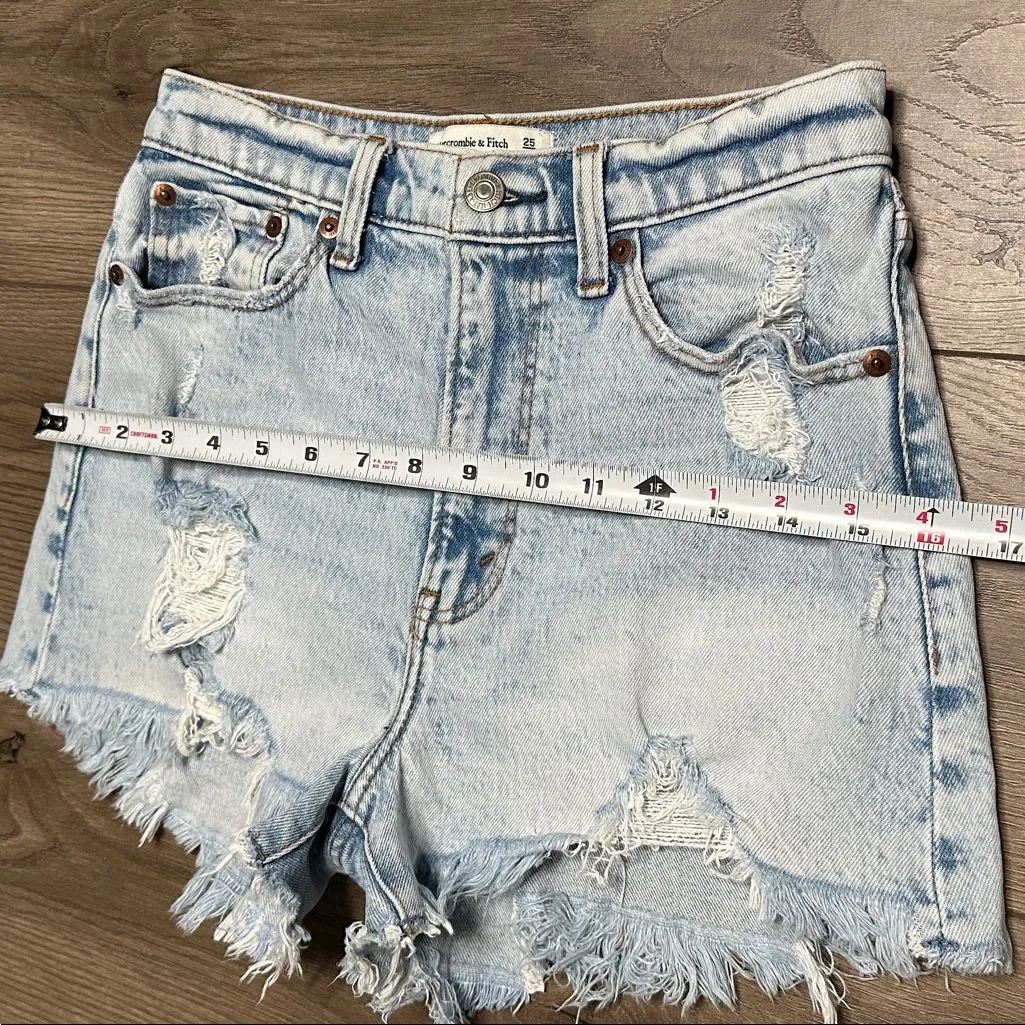 Abercrombie & FitchThe Mom High Rise Curve Love Stretch Blue Jean Shorts Size 25 - Image 7