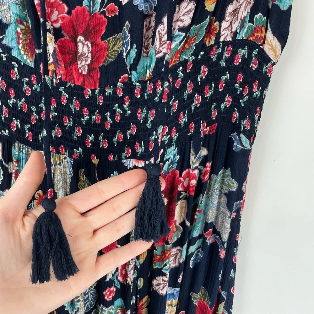 Bila Dress Sleeveless Handkerchief Hem Navy Floral Print Boho Cottagecore Blue - Image 8