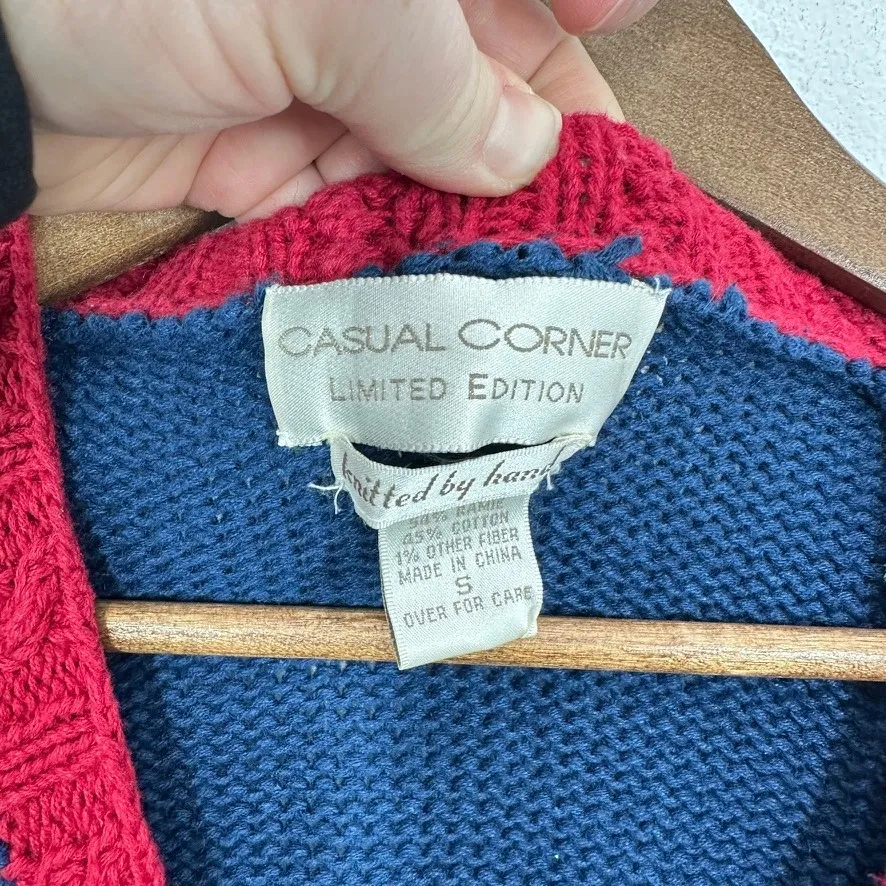 Casual Corner Limited Edition Nautical Anchor Star Striped Knit Cardigan Sweater Blue - Image 5