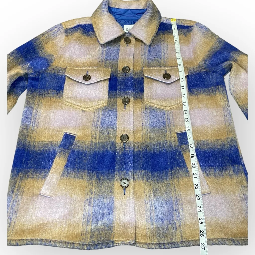 Gap Lofty Plaid Shirt Jacket Blue Tan Size Medium Excellent Condition - Image 7