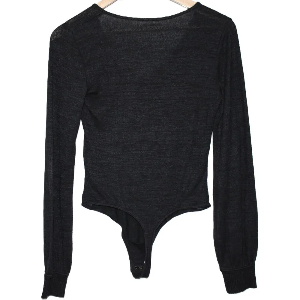 Womens Abercrombie & Fitch Black Long Sleeve V-Neck Bodysuit Sweater Top Size S - Image 2