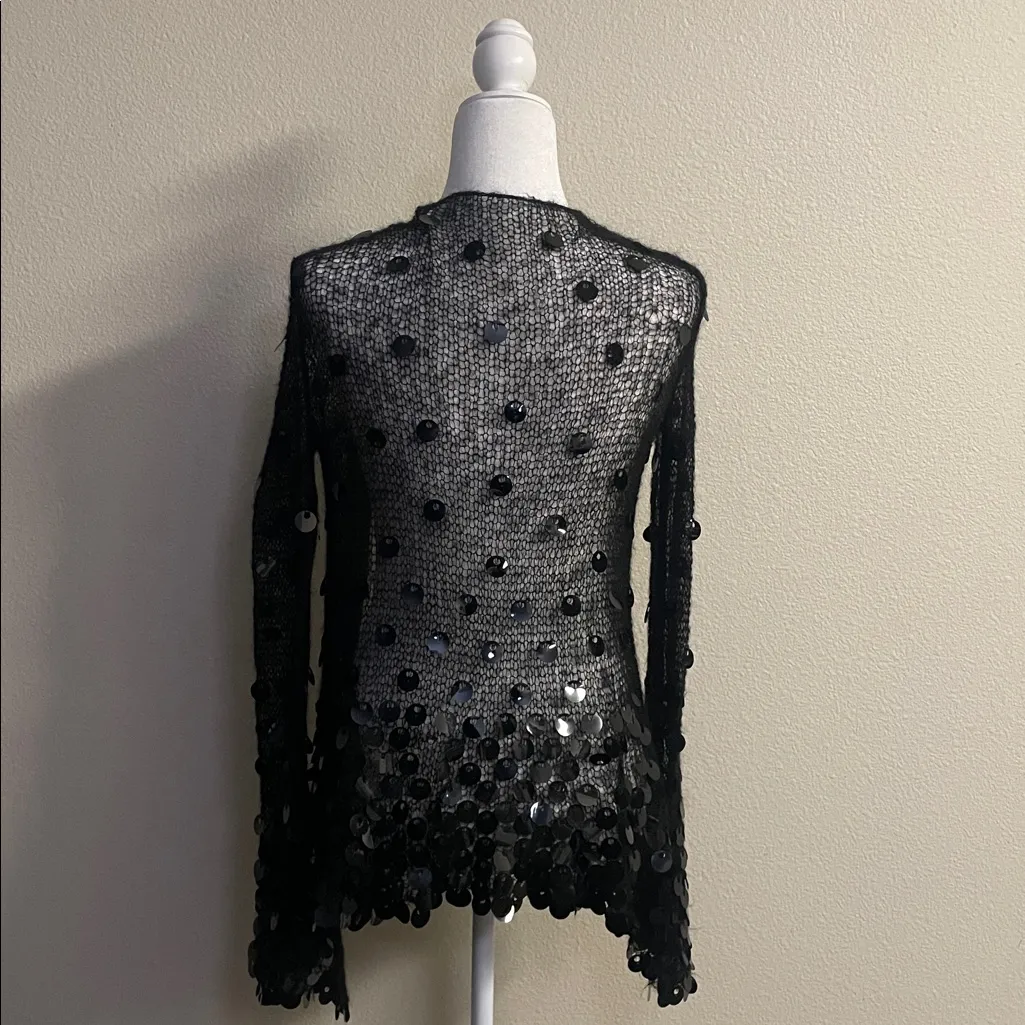 Vintage Black Sheer Crochet Knit Sequin Cardigan / Statement Top Size undefined - Image 6