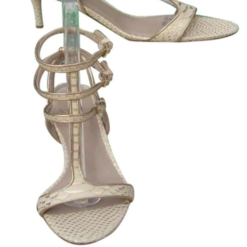 Donald Pliner Metallic Gold Snake Bone Leather Shoe New Strappy Sandal NWT $325 Size 6.5 - Image 6