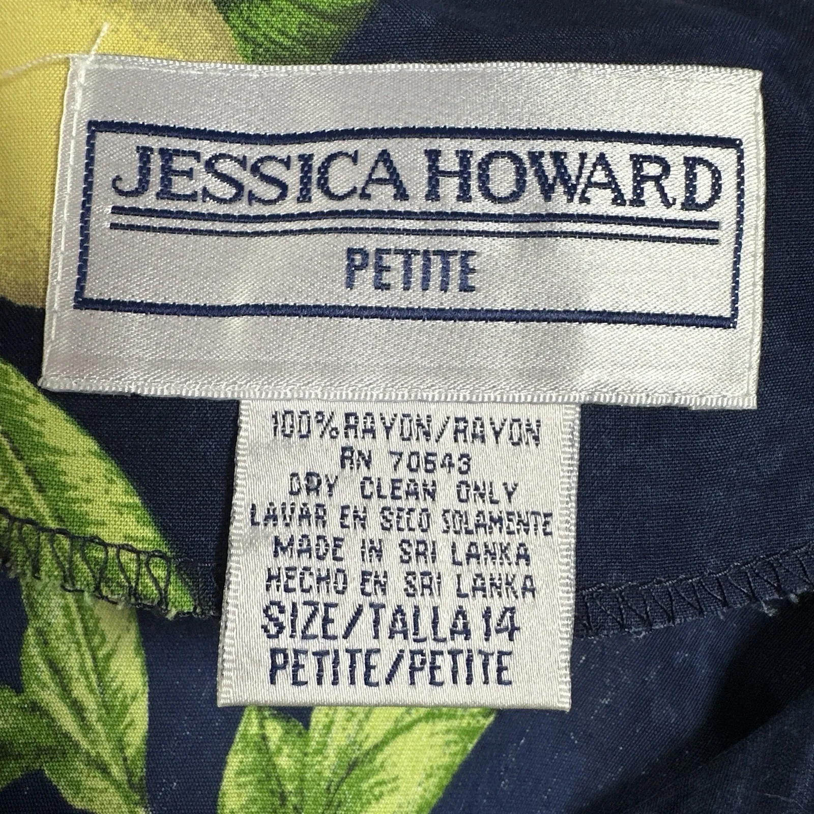 VTG Jessica Howard Petite 14 Lemon Print Maxi Dress Navy Blue Fruit Summer - Image 6