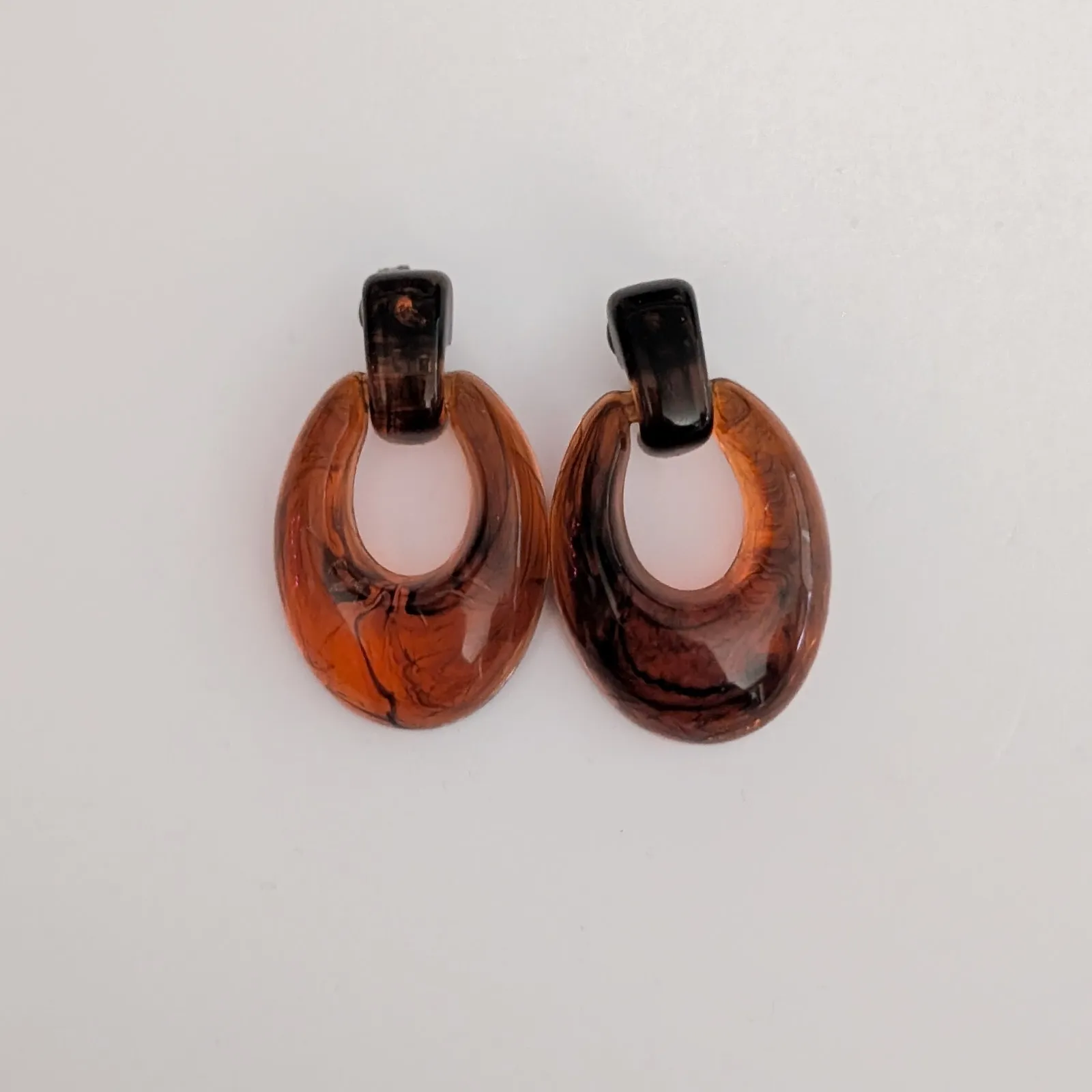 Vintage Clip On Earrings Dark Amber Tone Dangle - Image 5