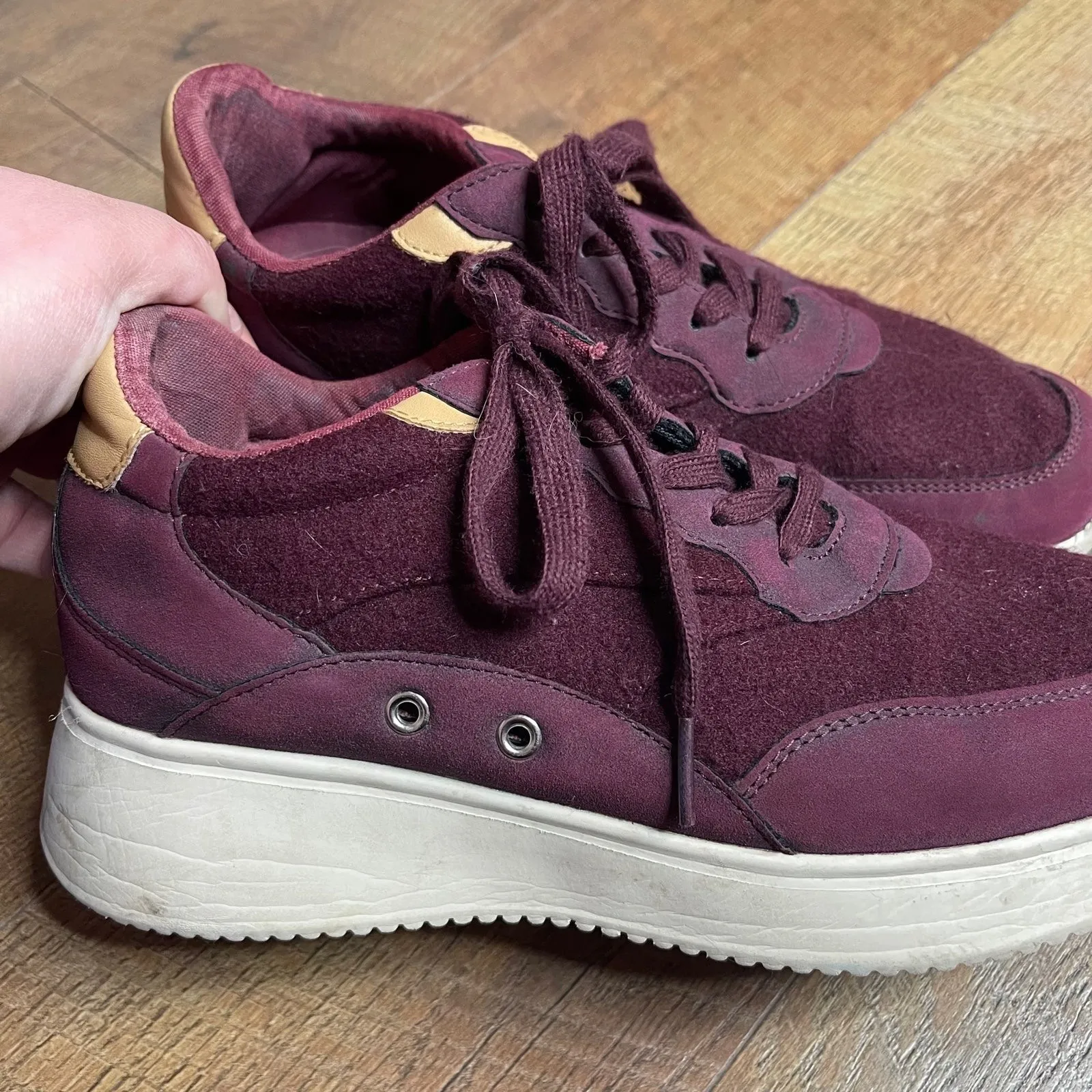 Zara Basic Woman’s Burgundy Suede Platform Sneakers Size 39 (US 8) - Image 5