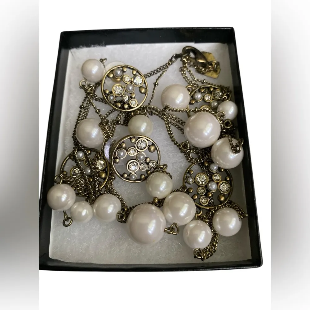 Park Lane "Paige" Crystals Gold Faux Pearls 33" Statement Necklace w/ earrings - Image 7