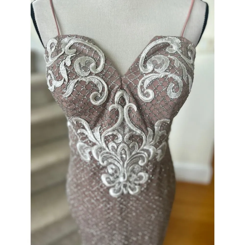 Portia & Scarlett Maree Pink Silver Glitter White Swirl Applique Ankle Dress Size 10 - Image 3