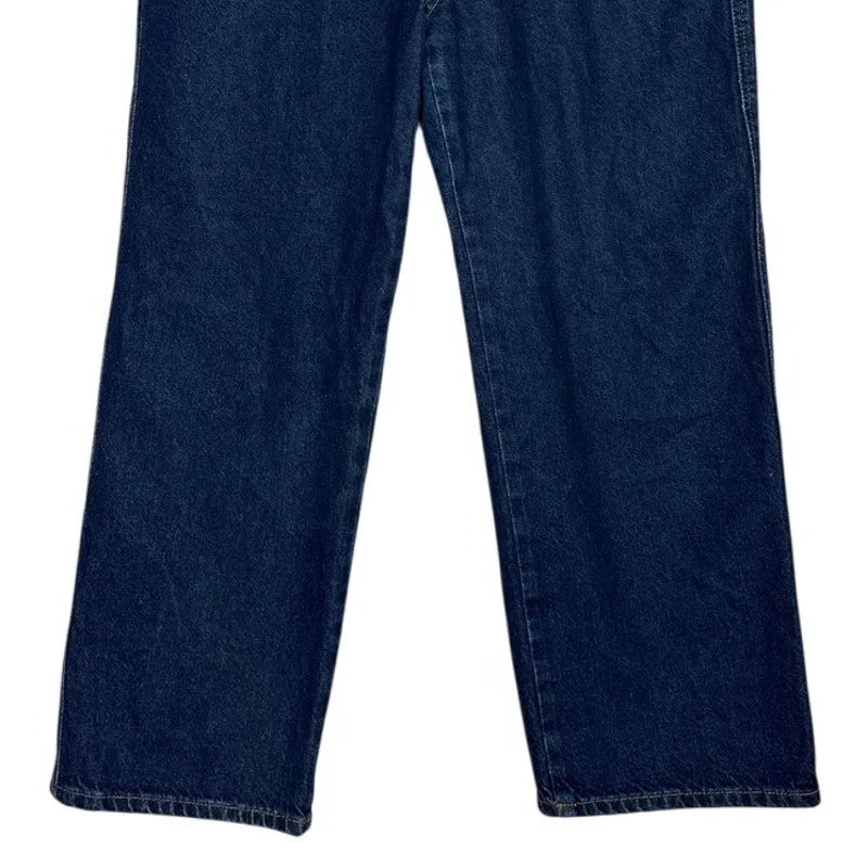 Zara Wide Leg Baggy Relaxed High Rise Ankle Jeans Cotton 10 Dark Blue Wash #4066 - Image 3